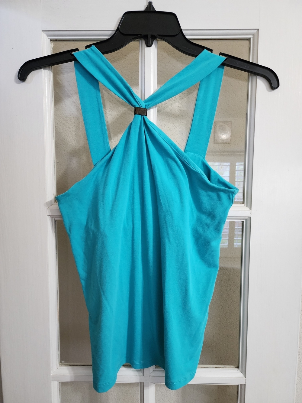 Lauren Ralph Lauren Front Cross Aqua Ring Detail Shelf Bra Stretch Tank Top L